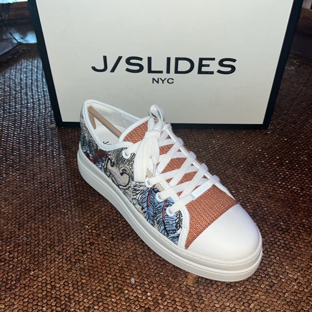 J/Slides Orange & Blue Tropical Nikki Sneaker Women’s Size 7 NEW